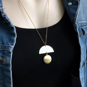 Geometric Brass Locket Necklace: Modern Photo Keepsake
