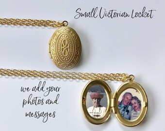 Small Oval Victorian Locket , Personalized Mother's Day Gift, Petite Brushed brass Locket,  Gift for Grandma, Little Girl's Locket