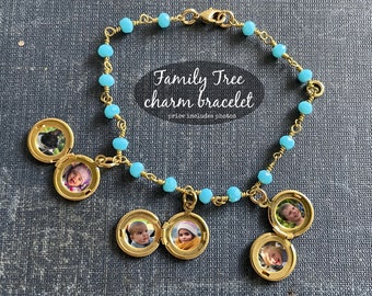 Blue Family Tree Locket Charm Bracelet great for a Mother's Day gift