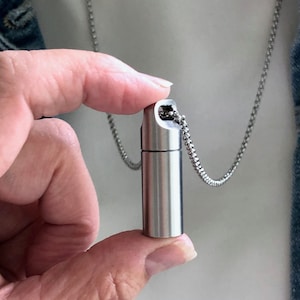 Silver Cremation Vile Necklace for ashes  Stainless steel Unisex vial for perfume or ashes  Pet Memorial   Stash Necklace  Remembrance