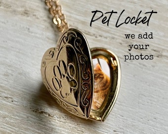 Pet Locket with photos  Memorial Dog Locket  Loss of a pet  Picture locket keepsake for Pets  Cat Locket  Paw Print Locket Gift