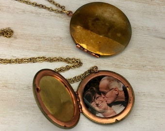 Personalized Vintage Locket Necklace  Large Round Locket, Worn Locket, Oxidized Locket, Timeworn Jewelry