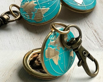 Globe Locket, World Locket Keychain, Earth, Globe Keychain, Fathers Day Gifts, Traveller's Locket, Hand Painted Keychain, Travel Gift