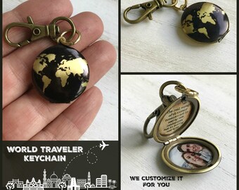 World Locket Keychain, Locket for a Man, Earth Locket, Personalized World Locket, Travel Locket, Father's Day Gift, Grad Gifts, Man Gifts