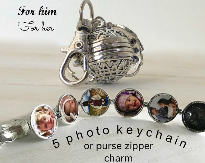 5 Photo Locket Keychain, Memorial Photo Keychain, Family Tree Keychain