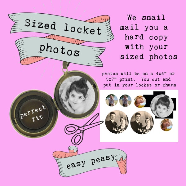 Sized Locket Photos, Sizing your locket photos, Small Locket Photos, Wedding Charm Photos, Shrink your Photo, Fit a photo in a locket