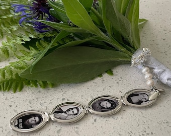 Silver four photo wedding bouquet locket with pearls