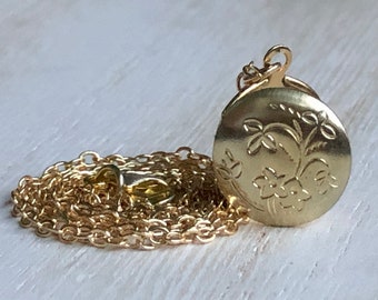 Petite Matt Gold Floral Locket with Photos   Tiny Golden Locket Necklace   Little Girl's Locket   Minimalist Lockets   Gifts for Mom