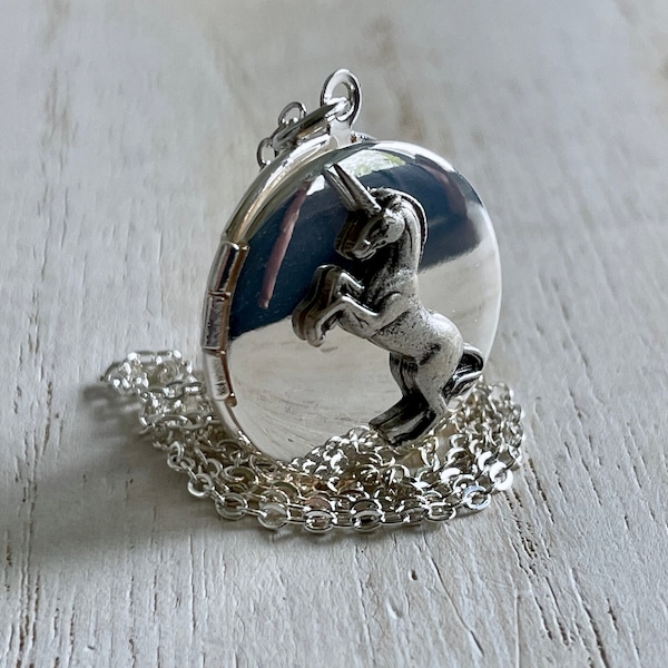 Silver Unicorn Locket, Tiny Silver Locket, Locket with Photos, Customized Photo Locket, Silver Locket Necklace, Child's Locket, Gifts