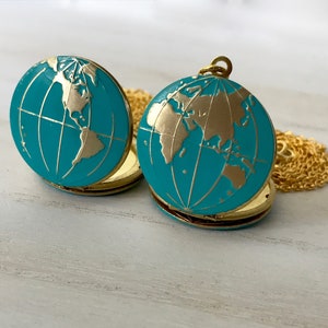 Personalized World Globe Locket, World Map Locket Turquoise Globe Locket Personalized Travel Gift and Graduation Gift image 5