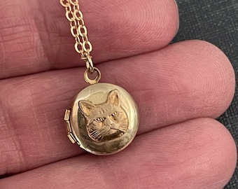Médaillon chat doré personnalisé avec 2 photos