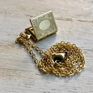 Very Small, Gold Book Locket with photos Raw Brass Novel Locket Book Lover Locket Book and Glasses Locket Necklace image 5