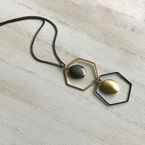 Double Locket, 4 photo locket, Hexagon Locket, Geometric Locket, Hexagon Jewelry, Modern Locket, Tiny Photo Locket, Mini Locket Necklace