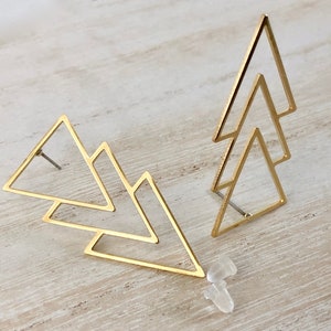 Large Gold Triangle Stud Earrings,  Triple Triangle Earrings,  Geometric Triangle Earrings ,  Modern Brass Earrings,  Big Statement Earrings