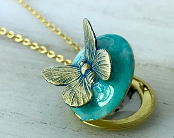 Butterfly Locket, Butterfly Necklace, Blue Butterfly, Personalized Gifts, Tiny lockets, Petite Locket, Custom Photo Locket, Memorial Locket