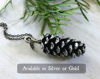 Large Pinecone Necklace, Large Acorn Necklace, Christmas Necklace, Winter Necklace, Squirrel Necklace, Silver Pinecone, Gold Pinecone