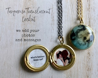 Turquoise Locket Necklace   Customized Lockets   Photo Lockets  Something Blue   Hand Painted Locket   Gifts for Girls   Gifts for Mom