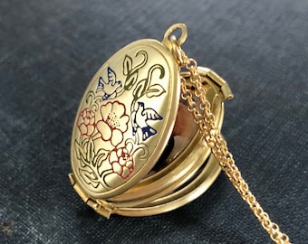 Hand Painted Locket with Photos  Mother's Day Family Tree Locket  4 photos in a locket  Oval Folding Locket Necklace  Gift for Mom