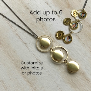 Gold Six photo Locket customizable options ;  Contemporary Locket  minimalist and modern family Photo Locket personalized with photos