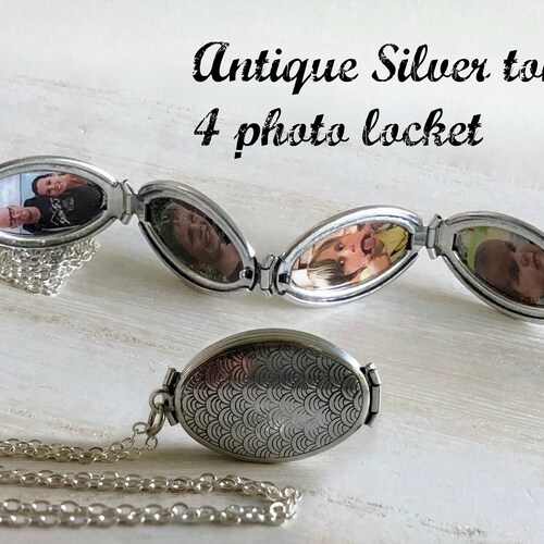 Antique Silver 4 Photo Locket Necklace 