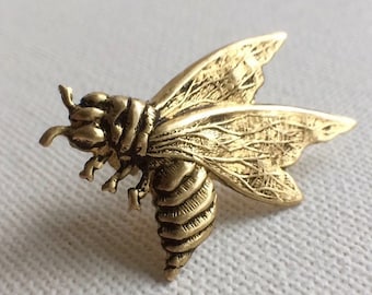 Gold Brass Bee Brooch for a Man or Woman hand Painted