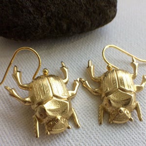 Gold Beetle Earrings Golden Insect Earrings Elegant Bug Jewelry Golden Bug Earrings, Bug Jewelry Creepy Jewelry Halloween Earrings