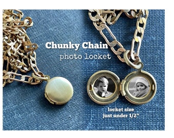 Chunky Raw Brass Photo Locket Necklace: Man's Personalized Keepsake Gift