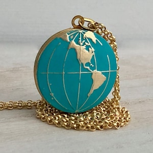 Personalized World Globe Locket, World Map Locket Turquoise Globe Locket Personalized Travel Gift and Graduation Gift image 2