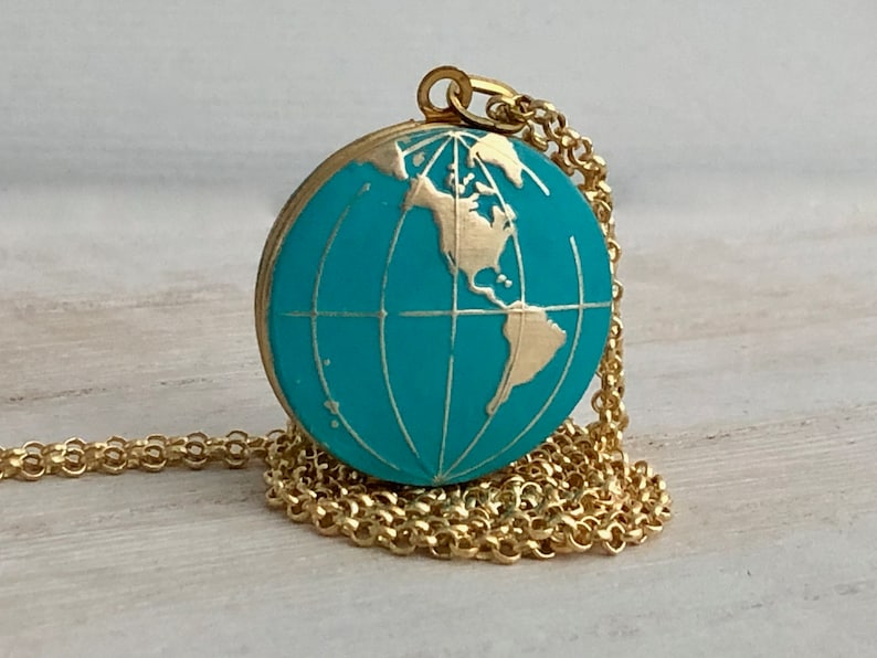 Personalized World Globe Locket, World Map Locket Turquoise Globe Locket Personalized Travel Gift and Graduation Gift image 2