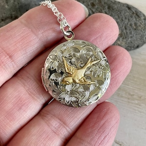 Silver and gold Bird Locket with photos