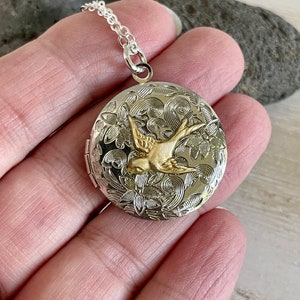Silver and gold Bird Locket with photos