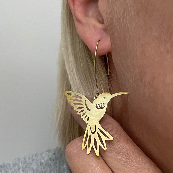 Large Golden Hummingbird Earrings for Women   Extra Large dangling Bird Earrings   Mother's Day Gifts   Christmas Gifts for Ladies