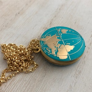 Personalized World Globe Locket, World Map Locket Turquoise Globe Locket Personalized Travel Gift and Graduation Gift image 9