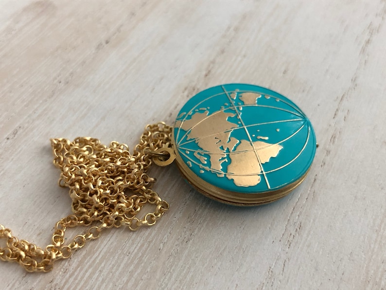 Personalized World Globe Locket, World Map Locket Turquoise Globe Locket Personalized Travel Gift and Graduation Gift image 9