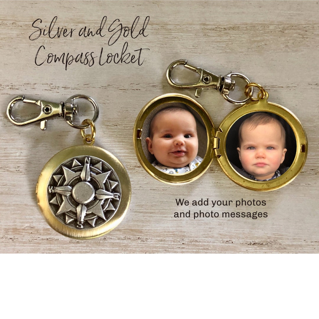 Silver and Gold Compass Keychain for Him Masculine Gifts for Father's
