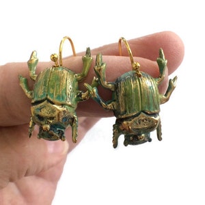 Green Beetle Earrings, Hand Painted Bug Earrings,  Bug Jewelry,  Weird Gifts, Insect Jewelry,  Creepy Jewelry, Creepy Earrings Halloween