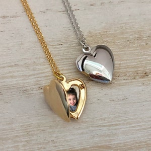 Tiny Gold Heart Locket with Photos, Tiny Silver Locket, Personalized Locket Necklace, Customized Picture Locket for Mom, Little Girl Locket image 1