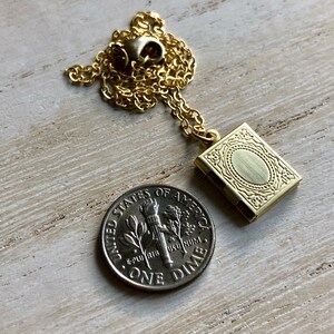 Very Small, Gold Book Locket with photos Raw Brass Novel Locket Book Lover Locket Book and Glasses Locket Necklace image 9