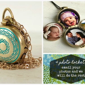 Family Tree Locket, 4 photo locket, Family Photo Locket, Mother's Day Locket, Hand Painted Locket, Personalized Locket, Locket Necklace
