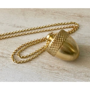 Gold Brass Acorn Capsule Necklace: Secret Stash Pendant