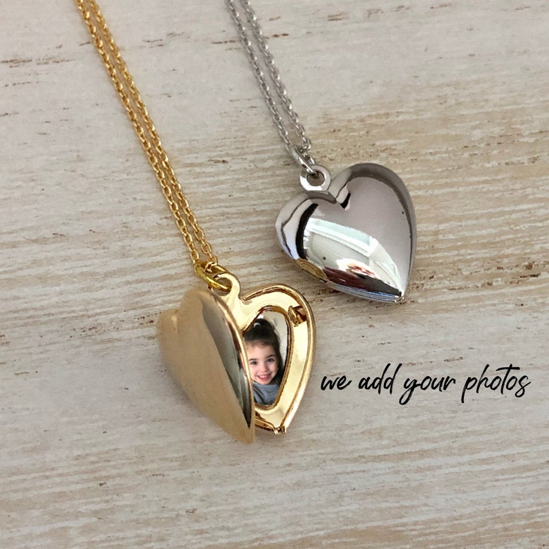 Tiny Gold Heart Locket with Photos, Tiny Silver Locket, Personalized Locket Necklace, Customized Picture Locket for Mom, Little Girl Locket image 2