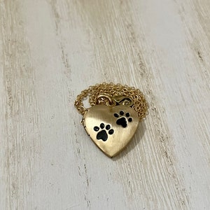 Matt Gold Pet heart locket with paw prints, photo options available image 8