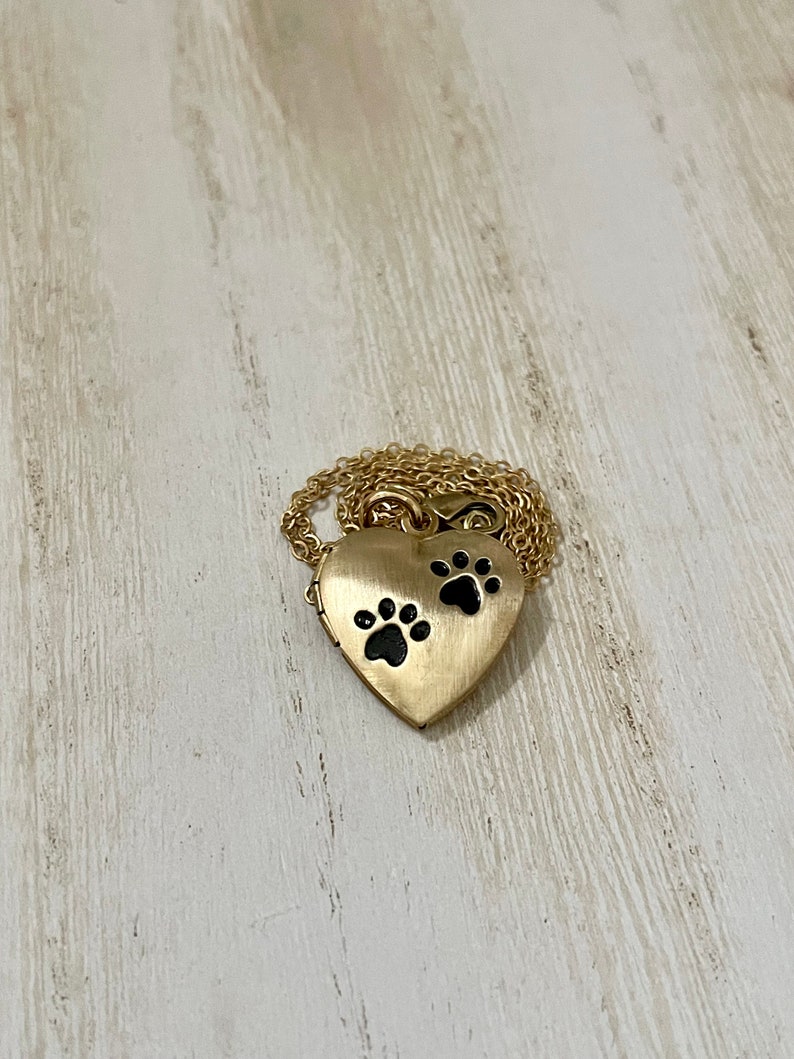 Matt Gold Pet heart locket with paw prints, photo options available image 8