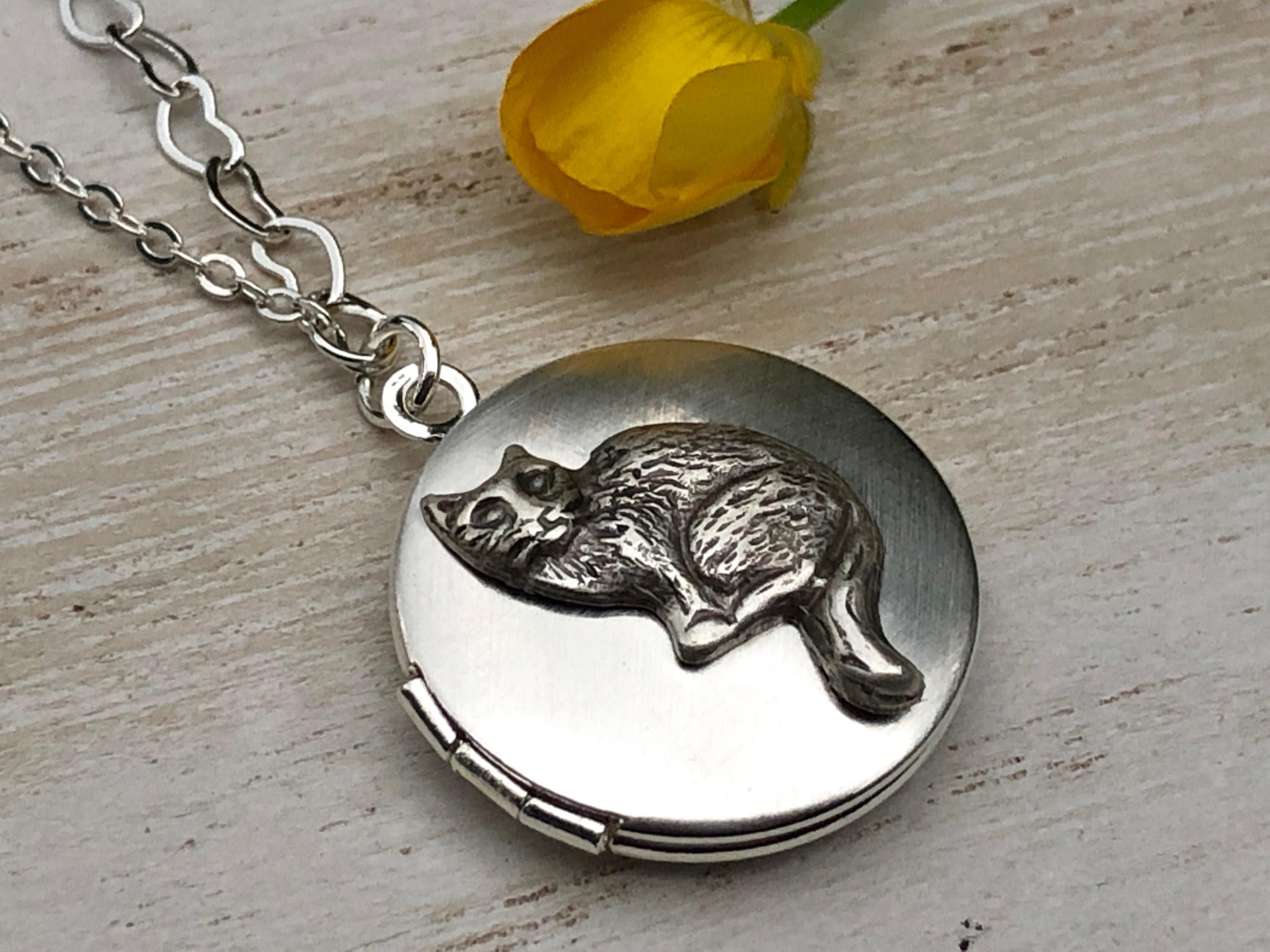 Silver Cat Locket necklace Customized Pet Locket with Photos Etsy