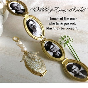 Four Photo Wedding Bouquet Locket, Bridal locket with Photos of Loved ones