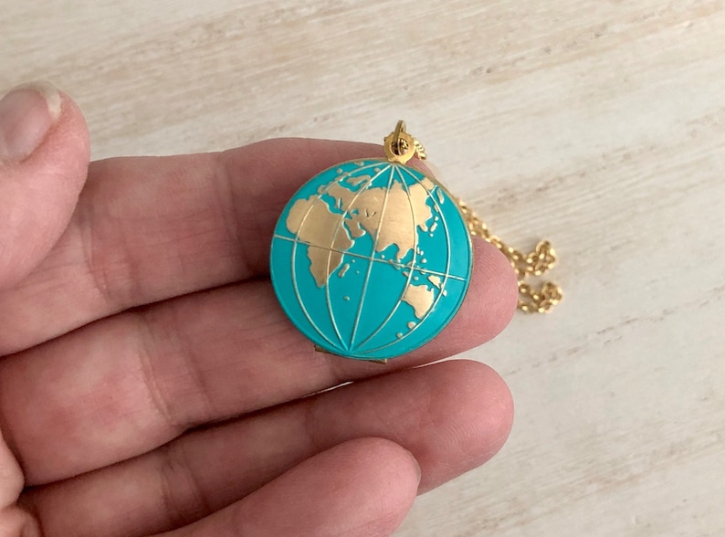 Personalized World Globe Locket, World Map Locket Turquoise Globe Locket Personalized Travel Gift and Graduation Gift image 8