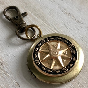 Compass Locket Keychain, Men's Locket Keychain, Manly Gifts, Masculine Gifts, Gift for Boyfriend, Long distance Gift, Father's Day, Grad image 4