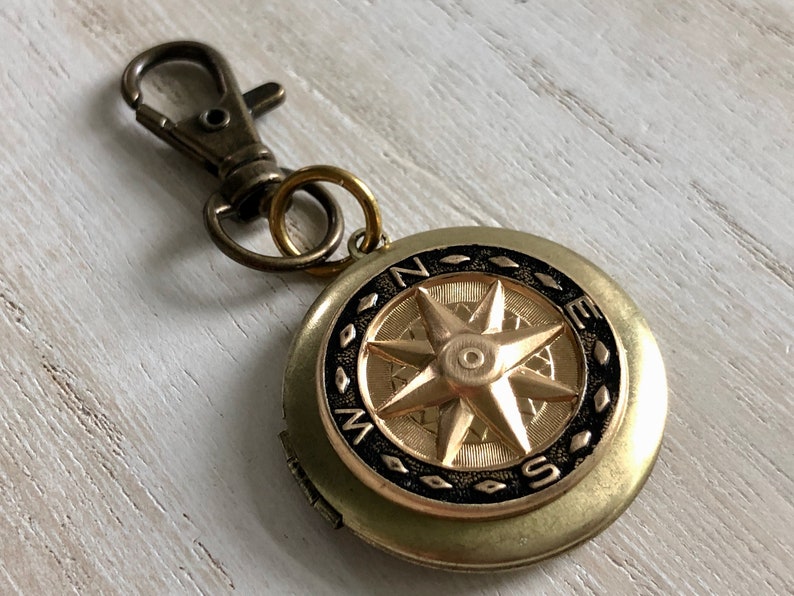 Compass Locket Keychain, Men's Locket Keychain, Manly Gifts, Masculine Gifts, Gift for Boyfriend, Long distance Gift, Father's Day, Grad image 4