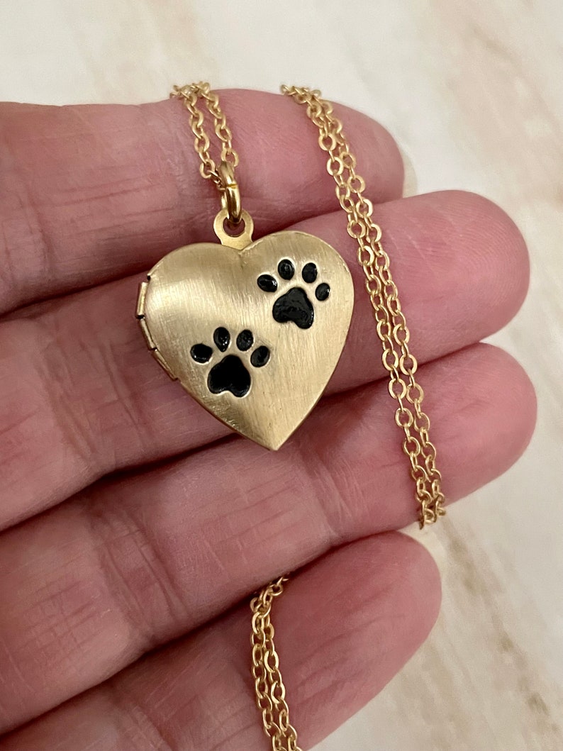 Matt Gold Pet heart locket with paw prints, photo options available image 4