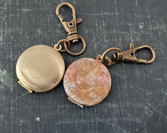 Men's Personalized Brass Locket Keychain, Photo Locket Gift